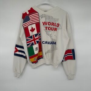 Vintage 80s Corbe Sportswear World Tour Canada Flags Sweatshirt Pullover White M